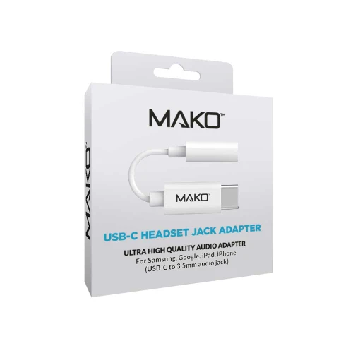 Mako USB-C to 3.5mm Headphone Jack (Aux) DAC Audio Adapter in White