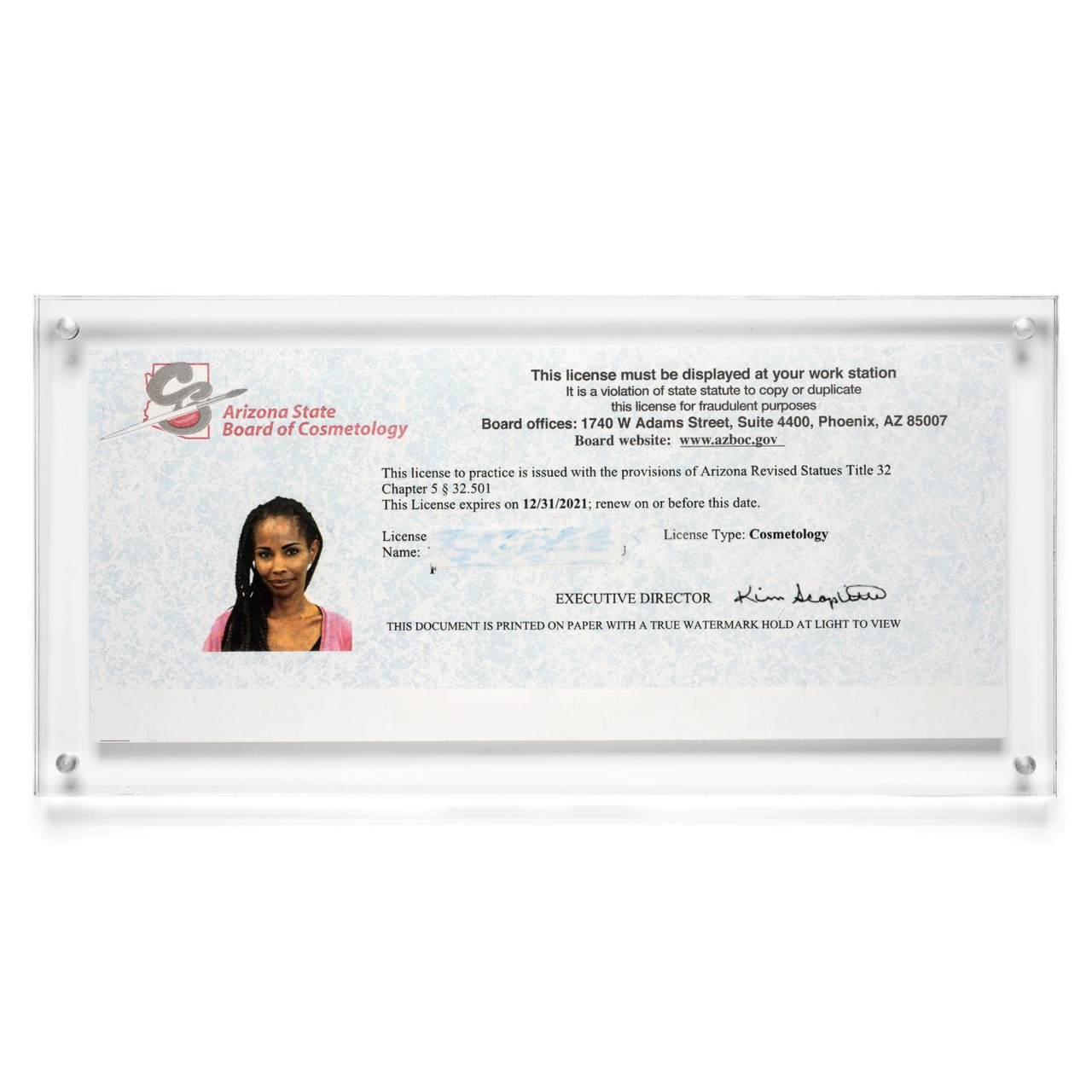 Premium Acrylic Business License Display Frame