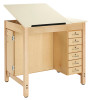 Diversified Woodcrafts Drawing Table - Almond Plastic Laminate Top - Two Piece Top With 6 Drawers and Board Storage - 30"W x 30"D With 12"W x 30"D Fixed Top