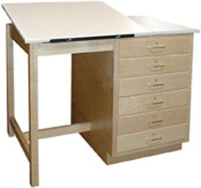 Hann Drawing Table 393/4" H 6 Drawers, 2 Piece Adjustable Top