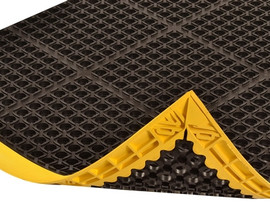 No Trax Floor Safety Matting - 38" x 40", Black W/3 Yellow Edges