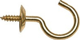 Hindley Solid Brass Cup Hooks - 1" Overall Length - Box/100