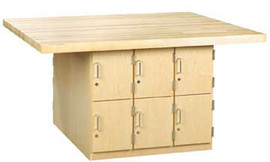 Diversified Woodcrafts Four Station Wood Bench - Wood Top, 12 Locker Openings, With Vises