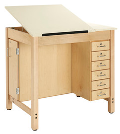 Diversified Woodcrafts Drawing Table - Two Piece Top With 6 Drawers - 30"W x 30"D With 12"W x 30"D Fixed Top