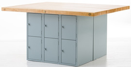 Montisa  Four Station Bench - Wood Top - 12 Lockers And 4 Woodworking Vises