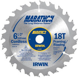 Irwin Marathon Carbide Tipped Saw Blade - 6-1/2" Dia, 18 Teeth , 5/8" Arbor