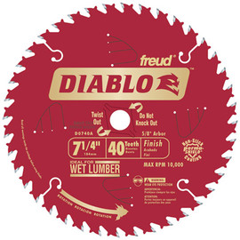 Diablo Thin Kerf Carbide Tipped Saw Blade, 7-1/4" Dia, 5/8" Arbor, 40 Teeth