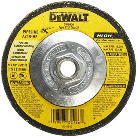 DeWalt Type 27 Metal Grinding Wheel - With Hub (Threaded) - 5" x 1/8", 5/8"-11 Arbor, A24R Grit, 12,200 Max RMP