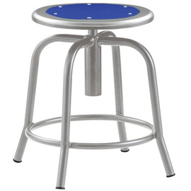 National Public Seating Designer Stool - Adjustable Height 18" - 25" - Metallic Gray Leg - Persian Blue Seat