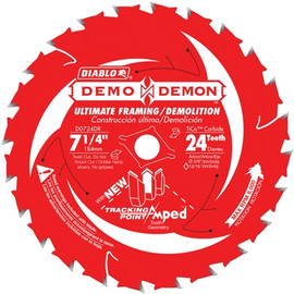 Diablo Carbide Tipped Framing/Demo Circular Saw Blade, 7-1/4" Dia, 5/8" Arbor, 24 Teeth