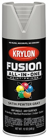 Krylon Fusion All in One Spray Paint, Satin, Pewter Gray, 12 oz.