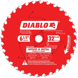 Diablo Carbide Wood & Metal Circular Saw Blade, 6-1/2" Dia, 5/8" Arbor, 32 Teeth
