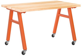 Diversified Woodcrafts A-Frame Table - Orange Frame, 1-3/4" Natural Butcher Block Top - 60"W x 36"D x 36"H