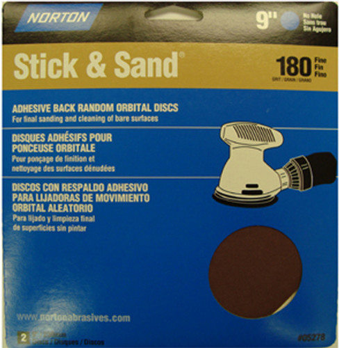 Norton Aluminum Oxide Adhesive Back Cloth 80 Grit Sanding Disc, 9", Pressure Sensitive, pkg/2