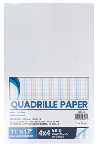 Pacific Arc Quadrille Paper, 11"x17", Grid Size X4, pk/100