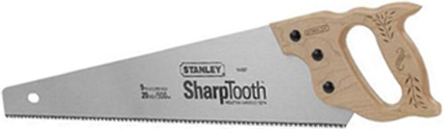 Stanley SharpTooth Finish Hand Saw - 26", 12 TPI, Wooden Handle