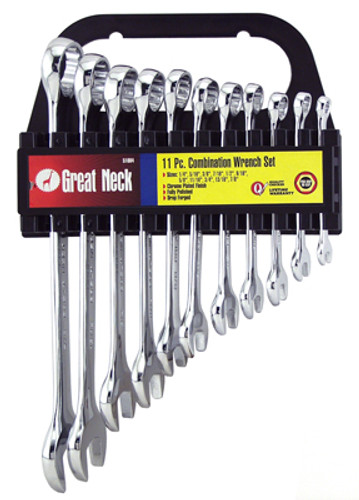 Great Neck  Combination Fractional Wrench Set - 11 Pieces with Rack
