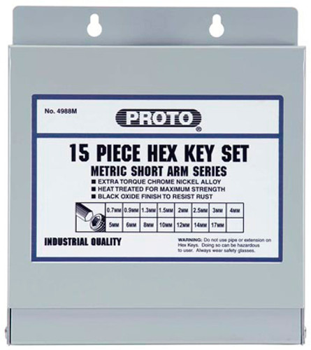 Proto Standard Hex L-Key Set, Metric, .07 - 17mm, 15 pc