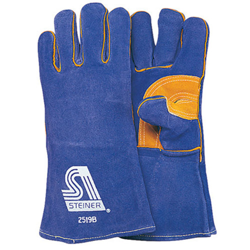Steiner Leather Welding Gloves - Cowhide/Lined - Gunn Cut - Blue Foam Lined - Pair