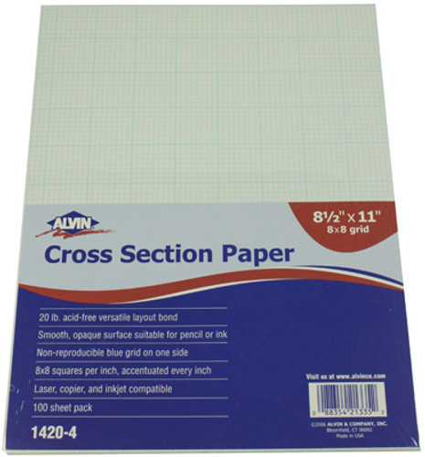 Pacific Arc Cross Section Drawing Paper, 8-1/2" x 11", Grid Size X8, pkg/100