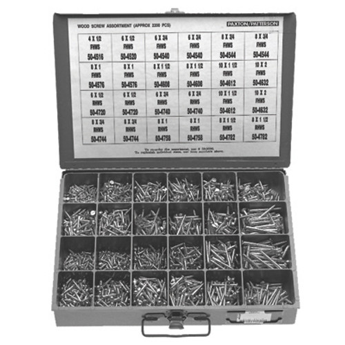 Wood Screw Assortment - Flat/Round, Head Slotted Steel - Approximately 2300 pcs