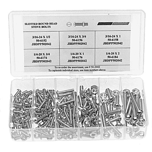 Stove Bolt Assortment - Round Head Slotted Steel , 65 pcs
