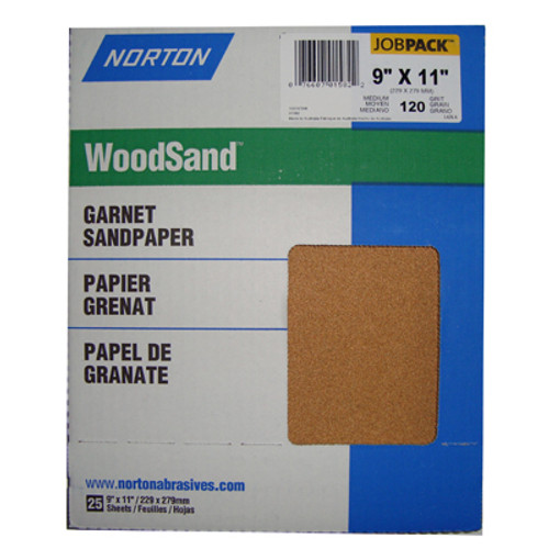 Norton Abrasive Paper, Garnet/Open Coat, 9" x 11", 180A Grit, pkg/100