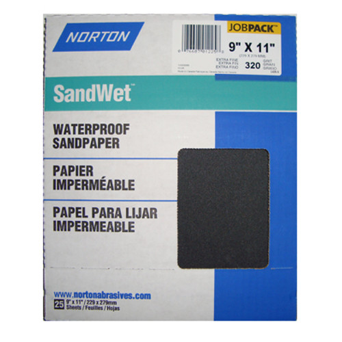 Norton Abrasive Paper, Tufbak Durite, Silicon Carbide/Close Coat, 9" x 11", 320B Grit, pkg/50