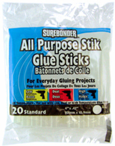 Surebond Hot Melt Glue Sticks, 7/16" x 4", Clear, All-Temp, pkg/20