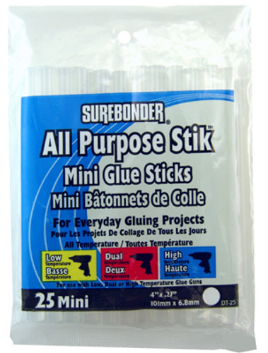 Surebond Hot Melt Glue Sticks, 5/16"x4", Clear, All-Temp, pkg/25