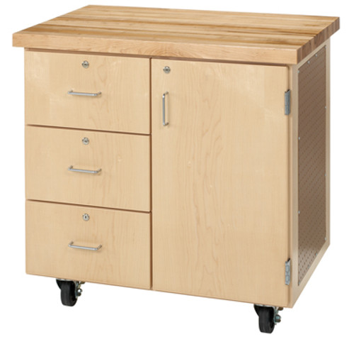 Diversified Woodcrafts Mobile Cabinet Three Drawer, One Door- 1-3/4" Maple Top, 36"W x 24"D x 36-1/2"H