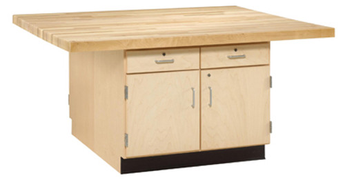 Diversified Woodcrafts Four Station Wood Bench - Wood Top, Four Drawers and Four Storage Areas, Without Vises