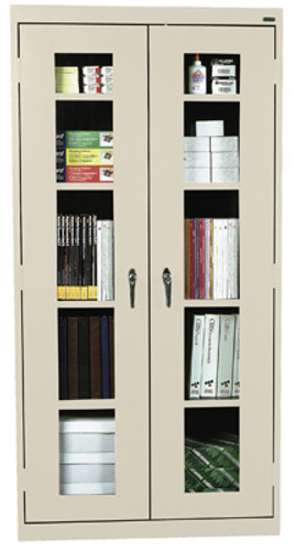 Sandusky Lee Clear View Storage Cabinet - 36"W x 72"H x 24"D, Putty, 4 Adjustable Shelves