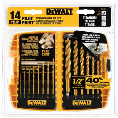 DeWalt Titanuim Coated Pilot Point Drill Bit Set, 14 pc