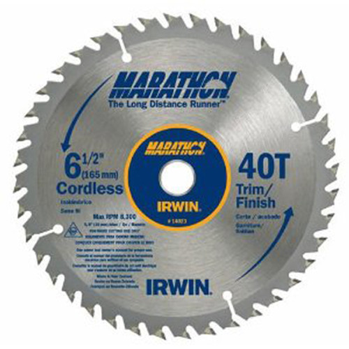 Irwin Marathon Carbide Tipped Saw Blade - 6-1/2" Dia, 40 Teeth, 5/8" Arbor