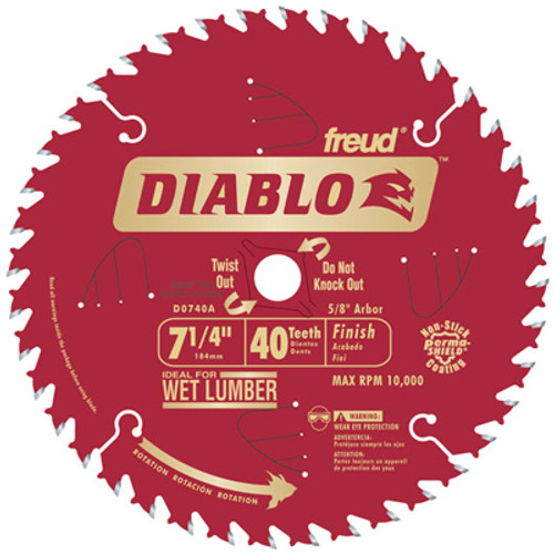 Diablo Thin Kerf Carbide Tipped Saw Blade, 7-1/4" Dia, 5/8" Arbor, 40 Teeth