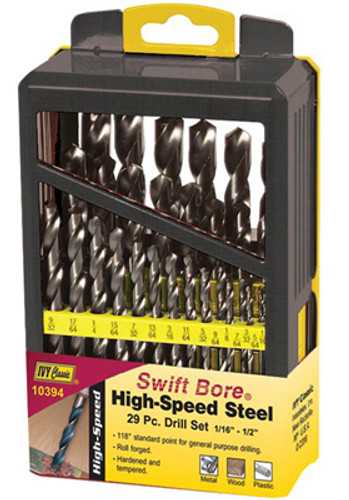 Ivy Classic Swift Bore HSS Drill Bit Set  - 3/8" Shanks - 29 Piece - 1/16" - 1/2" x 64ths