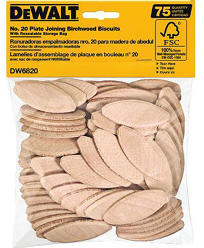 DeWalt Biscuits in Re-sealable Packaging - Size 20 - 24mm x 58mm - pkg/75