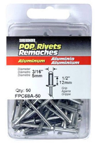 Surebonder Blind Rivets - Aluminum Rivet/Mandrel - 3/16" Dia - Grip To 1/2" - Box/50