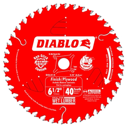 Diablo Thin Kerf Carbide Tipped Saw Blade, 6-1/2" Dia, 5/8" Arbor, 40 Teeth