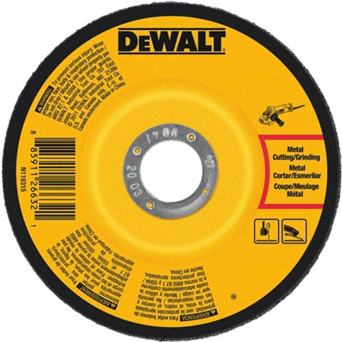 DeWalt Type 27 Metal Grinding Wheel - Without Hub (Non-threaded) - 4" x 1/8", 5/8" Arbor, A24N Grit, 13,300 Max RMP