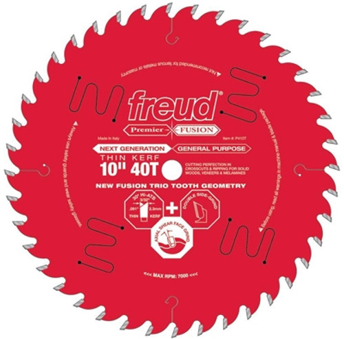 Freud Premium Fusion Carbide Tipped Circular Saw Blade, 10" Dia, 5/8" Arbor, 40 Teeth