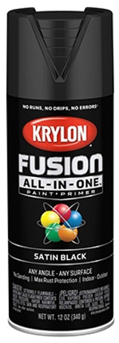 Krylon Fusion All in One Spray Paint, Satin, Black, 12 oz.