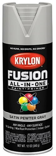 Krylon Fusion All in One Spray Paint, Satin, Pewter Gray, 12 oz.