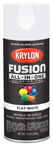 Krylon Fusion All in One Spray Paint, Flat, White, 12 oz.