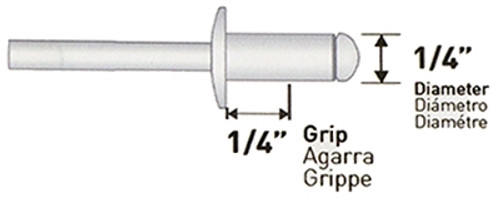 Surebonder Blind Rivets - Aluminum Rivet/Mandrel - 1/4" Dia - Grip To 1/4" - Box/100