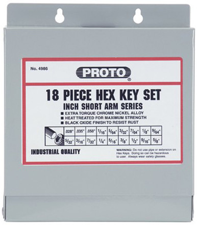 .028"-5/8" SAE Short Arm Hex Key Set 18 Piece Set Proto J4986 .028"-5/8" SAE Short Arm Hex Key Set 18 Piece Set Proto J4986