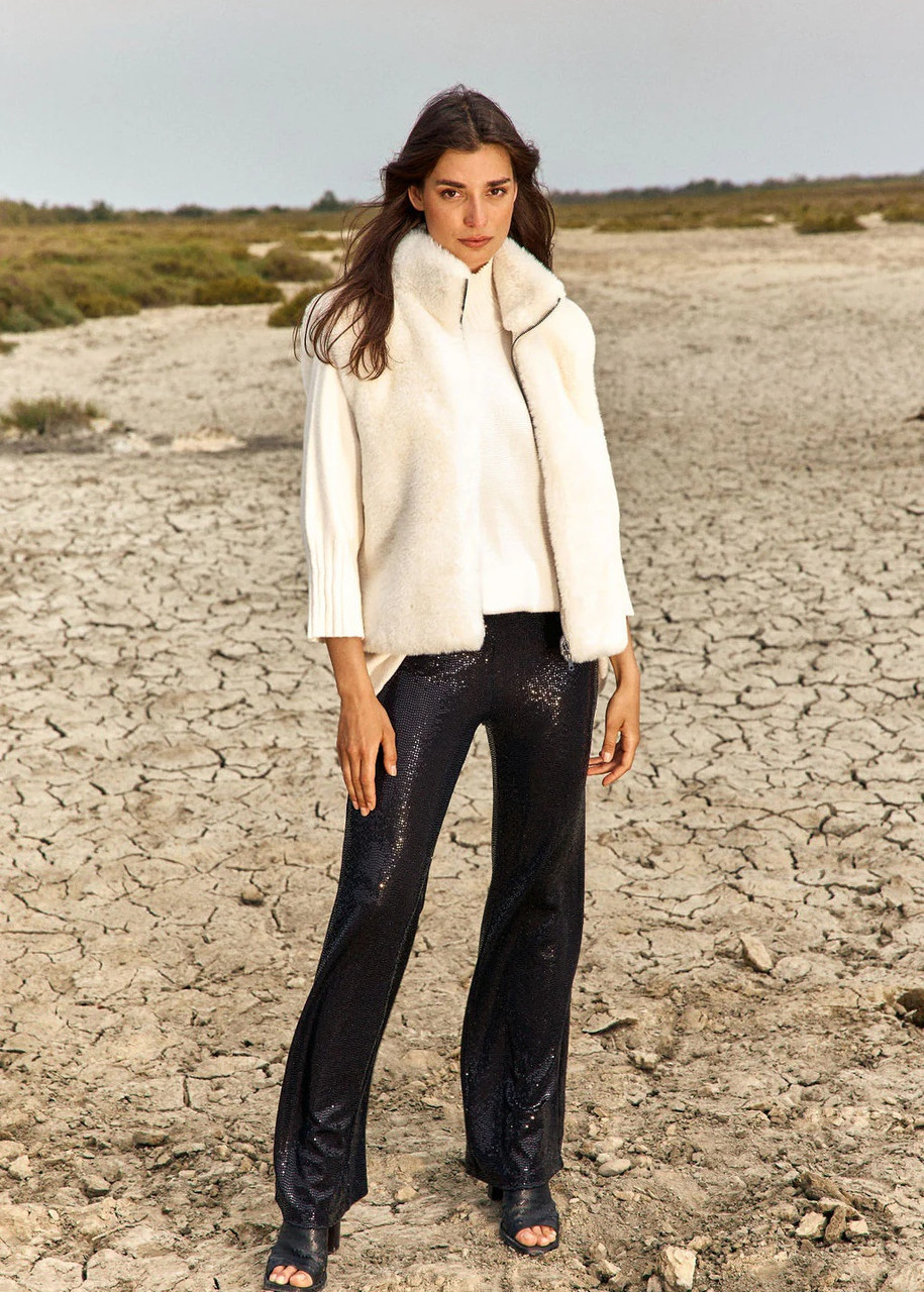 LAUREN VIDAL Short Sleeveless Faux Fur Vest With High Collar