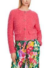 MARC CAIN Neon Soft Coral Knitted In Germany Boucle Cardigan
