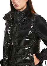 MARC CAIN Black Shiny Quilted Vest With Stand-Up Collar